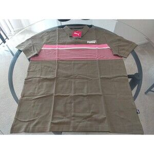 Puma Olive Pink Logo Print Polo Shirt Size Large